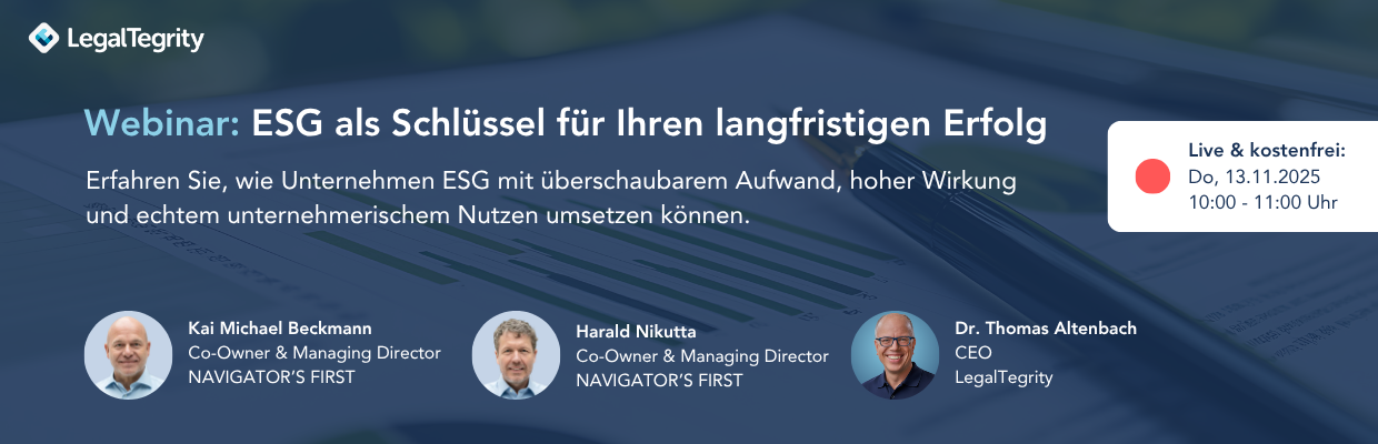 LegalTegrity Webinar ESG als Schlüssel für Ihren langfristigen Erfolg 13.11.2025