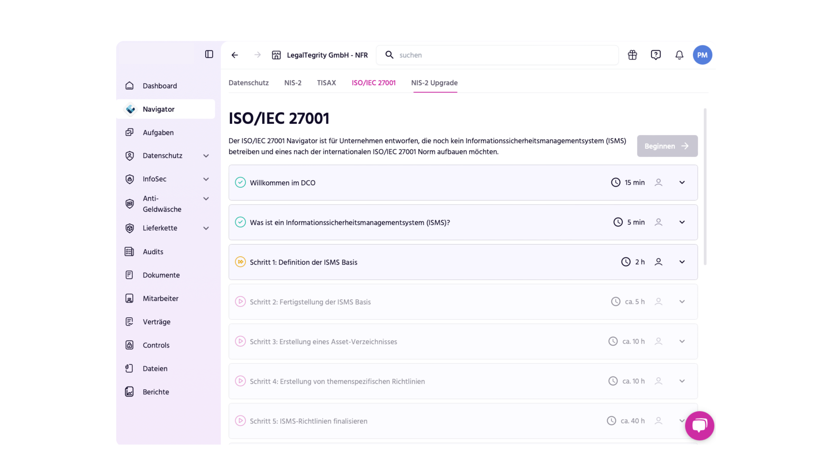 ISO 27001 Mockup einer Benutzeroberfläche, das verschiedene Design-Elemente und Layouts zeigt.