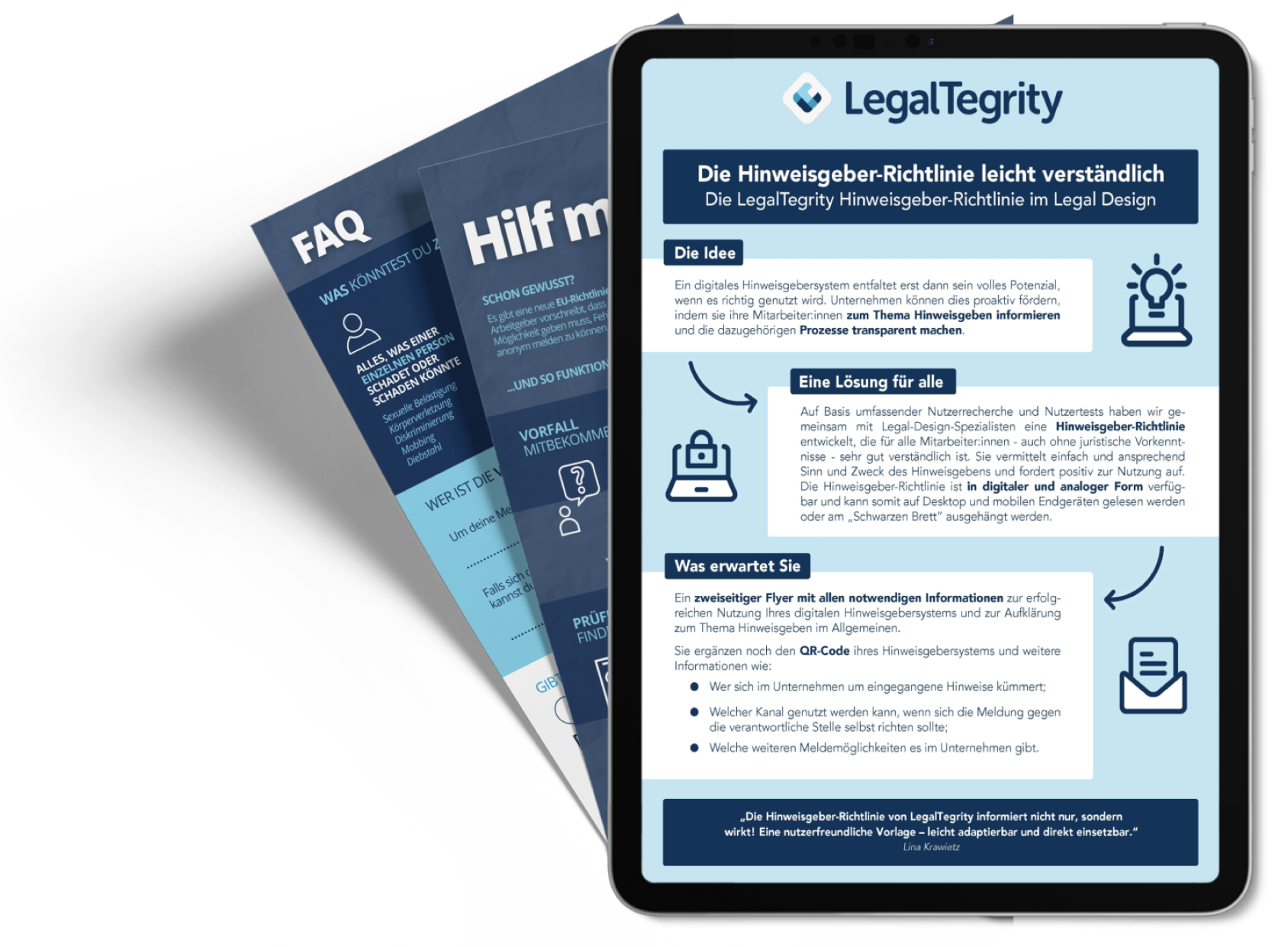 Beschreibung der LegalTegrity Hinweisgeberrichtlinie im Legal Design als Mock up